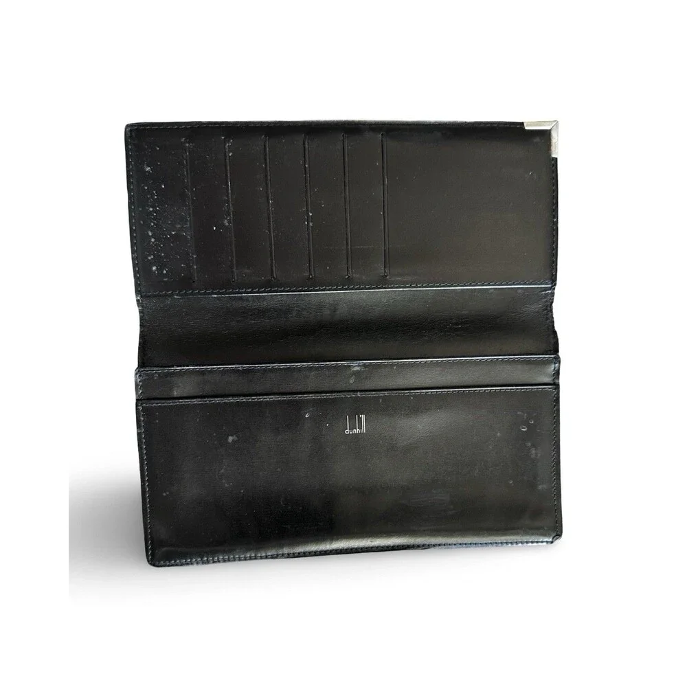 Dunhill Black Leather Long bifold Wallet Silver Harware UNISEX